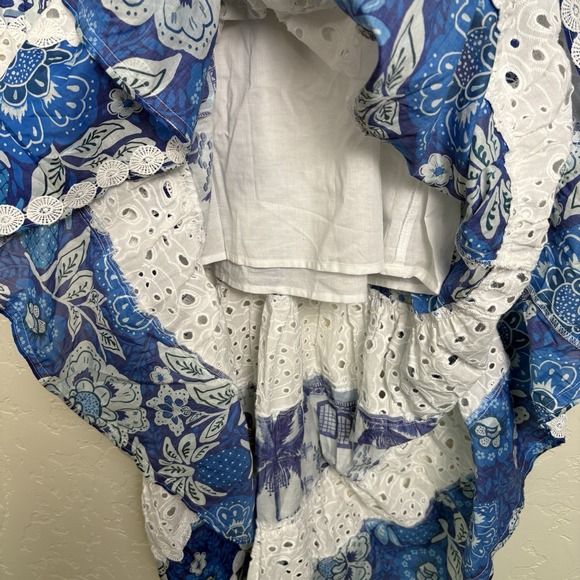 FARM RIO Tropical Eyelet Dress Women's Size XL Blue Maxi Dress Bohemian Vacation - Picture 6 of 9